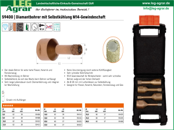 Satz Diamant Trockenbohrer 4-tlg. mit Wachs M14 Gewinde Schaft je 1 Stück: ø 6, 8, 10, 12 mm