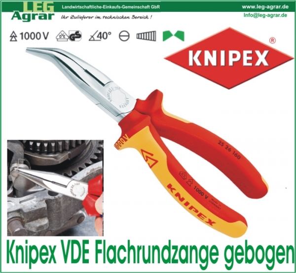 Knipex VDE Flachrundzange mit Schneide gebogen 200mm