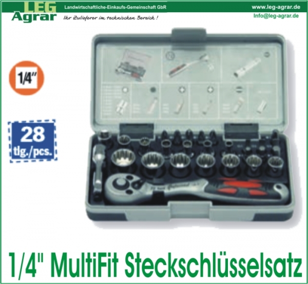 1/4 MultiFit Steckschlüsselsatz, mit 28 Werkzeugen