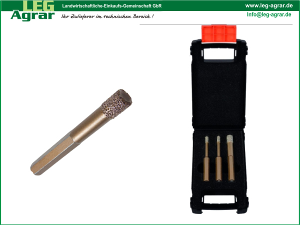 Satz Diamant Trockenbohrer 3-tlg. mit Wachs 6-kant Schaft je 1 Stück: ø 6, 8, 10 mm