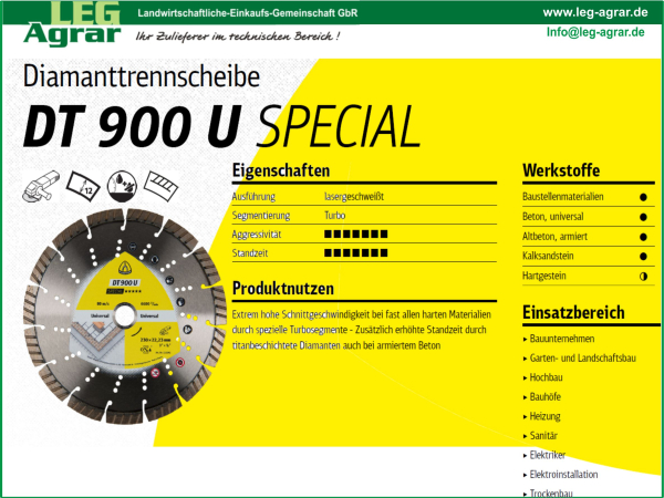 Diamanttrennscheiben-Diamantscheibe-Winkelschleifer-Baustellenmaterialien-Altbeton-armiert-Kalksandstein-DT 900 U Special-230mm