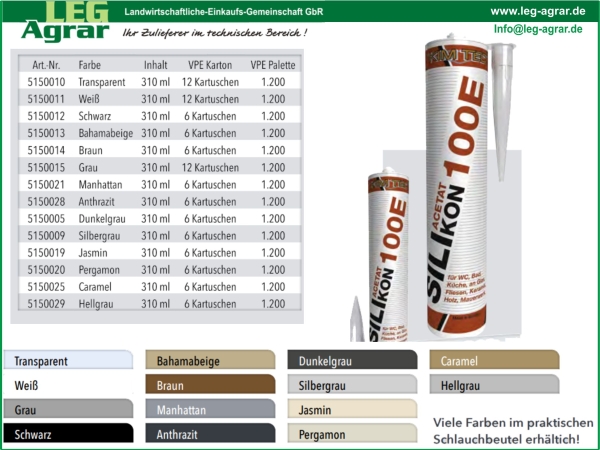 KIMTEC® Silikon-Dichtstoff 100E Sanitär- und Standardfarben 500ml