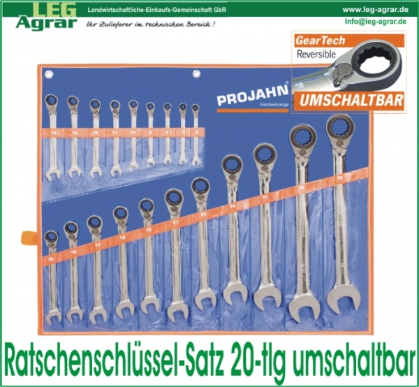 GearTech Ratschenschlüssel-Satz, 20-tlg. umschaltbar