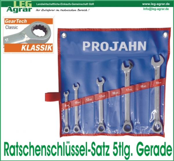 GearTech Ratschenschlüssel-Satz, 5-tlg. klassik ohne Umschaltknopf