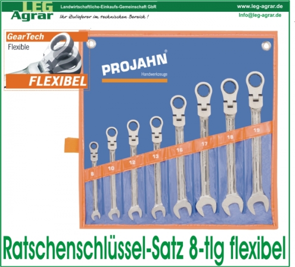 GearTech Ratschenschlüssel-Satz, 8-tlg. flexibel