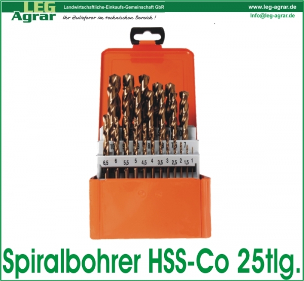 Spiralbohrer mit Zylinderschaft HSS-Co 25tlg.